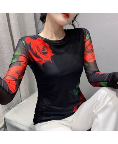 Autumn/winter Fashion Screen Printing Positioning Flower Long Sleeve Round Neck Slim Bottom Top T Shirt for Women $32.76 - To...