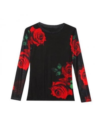 Autumn/winter Fashion Screen Printing Positioning Flower Long Sleeve Round Neck Slim Bottom Top T Shirt for Women $32.76 - To...