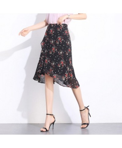 2023 Summer Korean Style Floral Printed Chiffon Skirt High-waisted Irregular Skirt Sweet Ladies Skirts $39.97 - Skirts