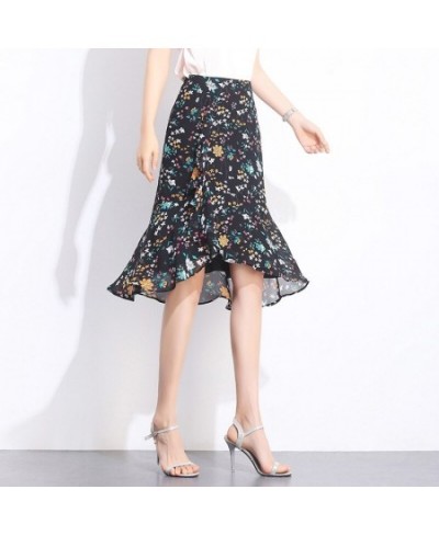 2023 Summer Korean Style Floral Printed Chiffon Skirt High-waisted Irregular Skirt Sweet Ladies Skirts $39.97 - Skirts