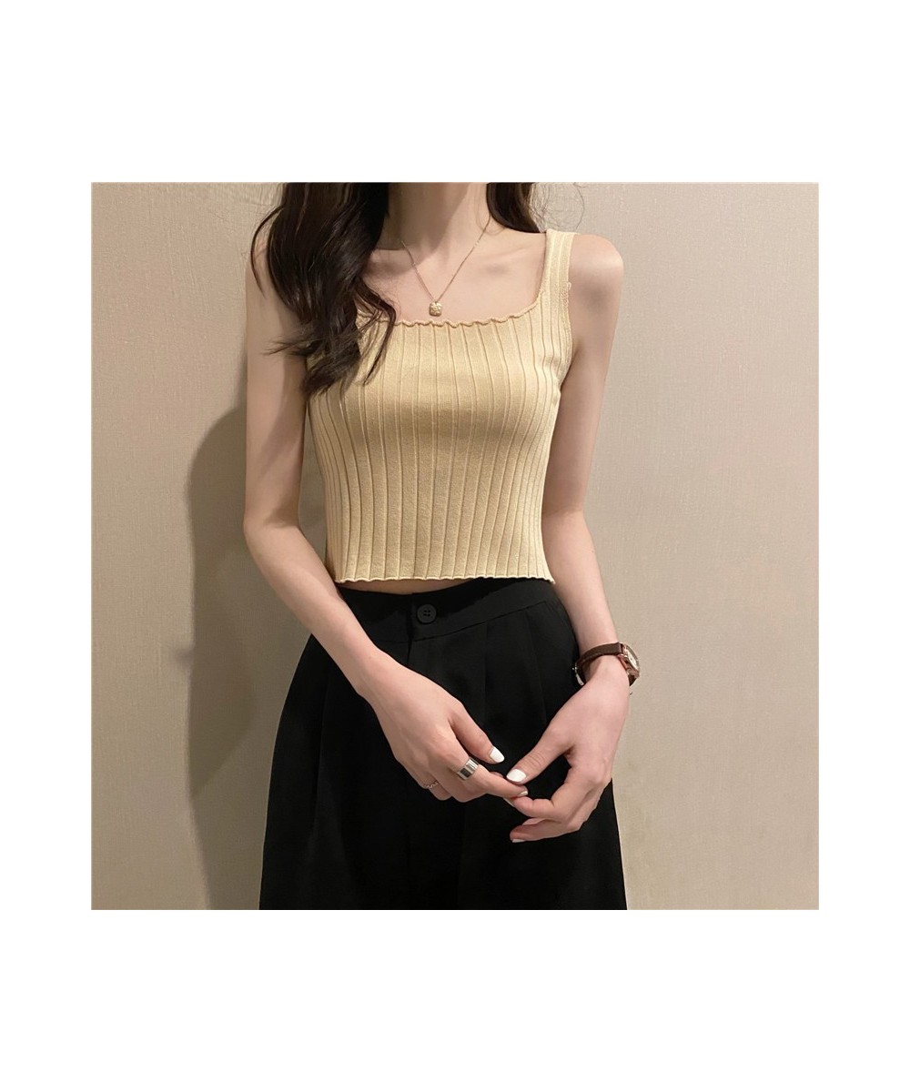 Women Square Neck Crop Top Female Summer Crop Tank Tops Solid Color Lady Knitting Crop Top Flounce Hem Tank Tops 2022 $21.47 ...