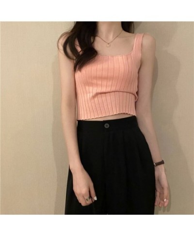 Women Square Neck Crop Top Female Summer Crop Tank Tops Solid Color Lady Knitting Crop Top Flounce Hem Tank Tops 2022 $21.47 ...