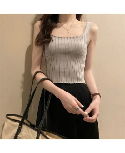 Women Square Neck Crop Top Female Summer Crop Tank Tops Solid Color Lady Knitting Crop Top Flounce Hem Tank Tops 2022 $21.47 ...