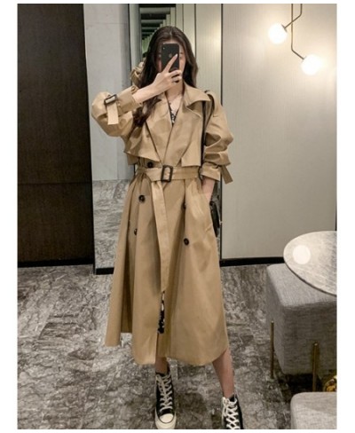 2023 Winter Jacket Trench Coat for Women Clothes Women Solid Color Lapels Double Row Buttons Long Windbreaker Ladies Work Top...