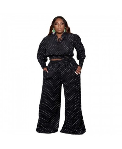 Plus Size Women Sets Polka Dot Top And Wide Leg Pants 2022 Fall Two Piece Set Female Winter Designer Cloth Casual Outfits $55...