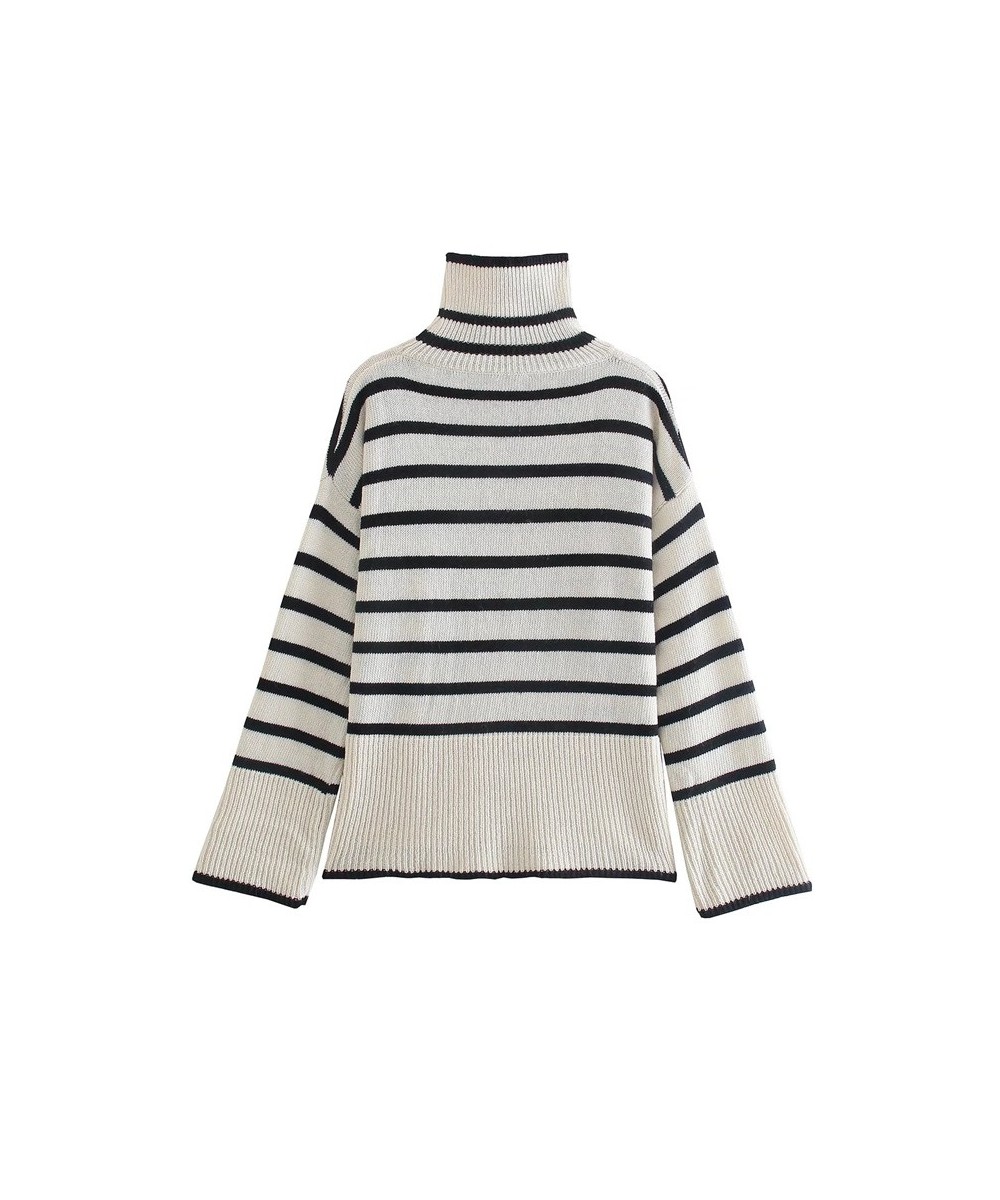 Woman Casual Turtleneck Striped Sweaters 2022 Winter Female Loose Knit Pullover Girls Soft Warm Sweater $47.67 - Sweaters