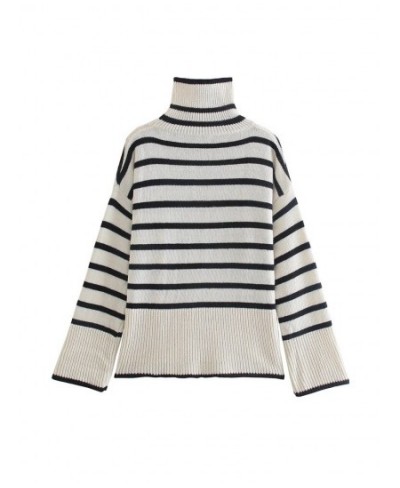 Woman Casual Turtleneck Striped Sweaters 2022 Winter Female Loose Knit Pullover Girls Soft Warm Sweater $47.67 - Sweaters