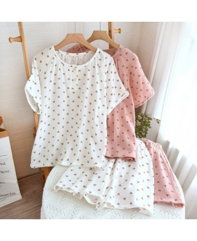 Small Heart Printing Cotton Sleepwear Clothes for Women's Summer Pullover Round Neck Short-Sleeved Tops Shorts Home Wear $35....