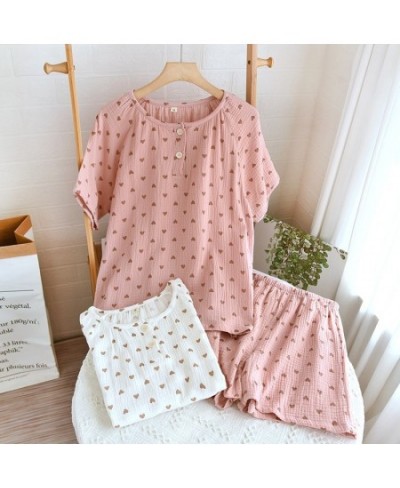 Small Heart Printing Cotton Sleepwear Clothes for Women's Summer Pullover Round Neck Short-Sleeved Tops Shorts Home Wear $35....