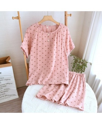 Small Heart Printing Cotton Sleepwear Clothes for Women's Summer Pullover Round Neck Short-Sleeved Tops Shorts Home Wear $35....