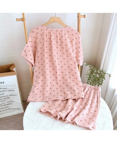 Small Heart Printing Cotton Sleepwear Clothes for Women's Summer Pullover Round Neck Short-Sleeved Tops Shorts Home Wear $35....