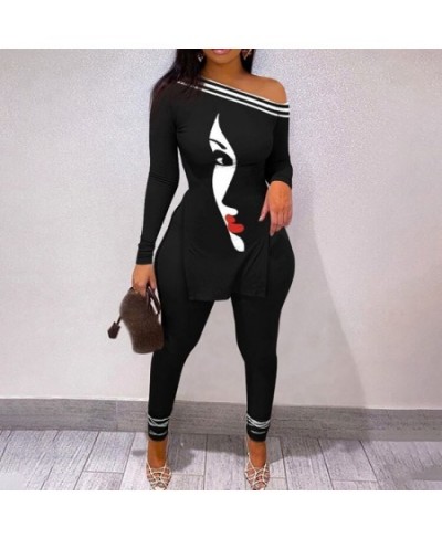 Women Fashion Two Piece Suit Sets Elegant Skinny Skew Neck Leopard Print Long Sleeve Split Hem Top and Pants Set $40.22 - Sui...