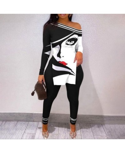 Women Fashion Two Piece Suit Sets Elegant Skinny Skew Neck Leopard Print Long Sleeve Split Hem Top and Pants Set $40.22 - Sui...