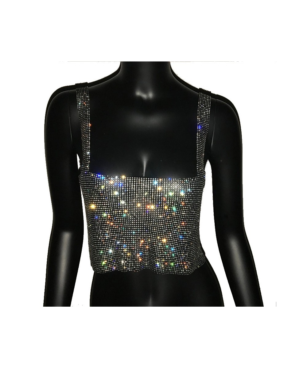 Bling Rhinestones Party Crop Top 2023 Fashion Solid Backless Straps Full Diamonds Sequins Cami Cropped Top for Women $36.54 -...