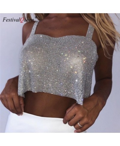 Bling Rhinestones Party Crop Top 2023 Fashion Solid Backless Straps Full Diamonds Sequins Cami Cropped Top for Women $36.54 -...