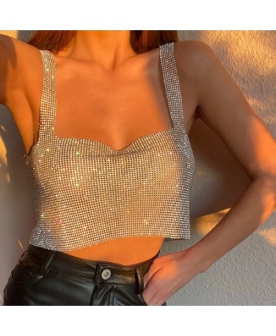 Bling Rhinestones Party Crop Top 2023 Fashion Solid Backless Straps Full Diamonds Sequins Cami Cropped Top for Women $36.54 -...