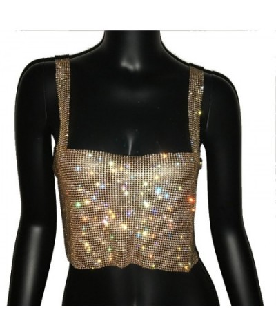 Bling Rhinestones Party Crop Top 2023 Fashion Solid Backless Straps Full Diamonds Sequins Cami Cropped Top for Women $36.54 -...