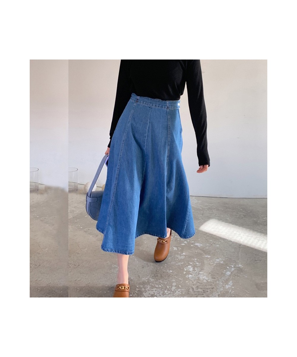 Women Loose Denim Jean Skirts Summer High Waist Blue Korean Style Midi Calf Vestidos Female M-6XL OMWEI1107 $57.87 - Skirts