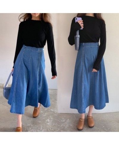 Women Loose Denim Jean Skirts Summer High Waist Blue Korean Style Midi Calf Vestidos Female M-6XL OMWEI1107 $57.87 - Skirts