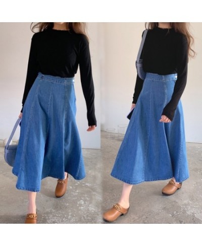 Women Loose Denim Jean Skirts Summer High Waist Blue Korean Style Midi Calf Vestidos Female M-6XL OMWEI1107 $57.87 - Skirts