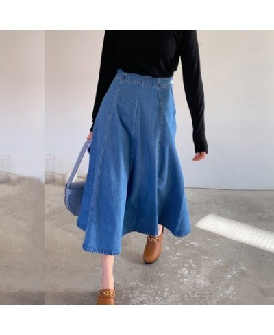 Women Loose Denim Jean Skirts Summer High Waist Blue Korean Style Midi Calf Vestidos Female M-6XL OMWEI1107 $57.87 - Skirts