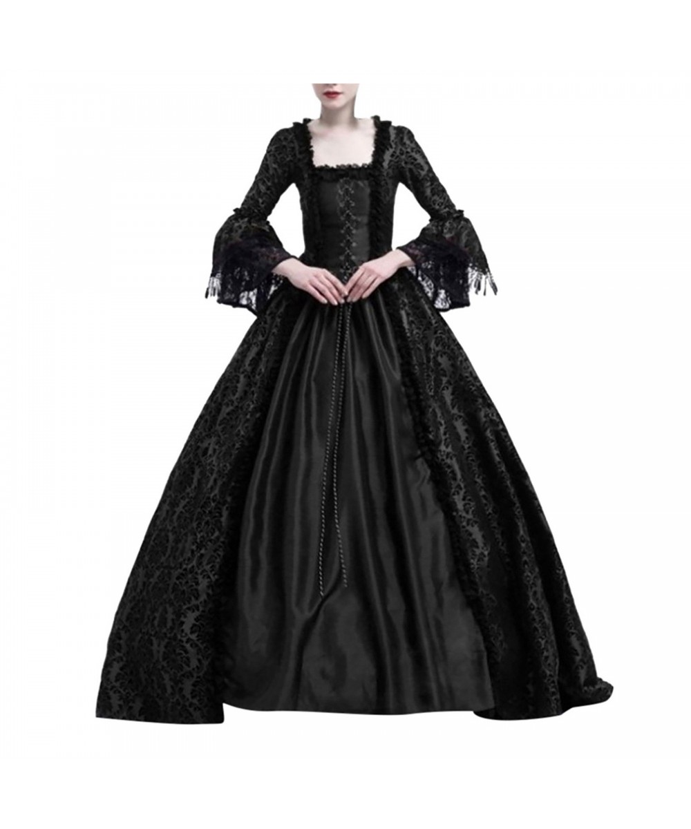 Halloween Women Victorian Medieval Queen Cosplay Costume Vintage Retro Gothic Lace Stitiching Lace Up Party Long Maxi Dresses...