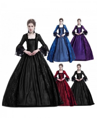 Halloween Women Victorian Medieval Queen Cosplay Costume Vintage Retro Gothic Lace Stitiching Lace Up Party Long Maxi Dresses...