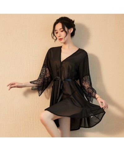 Silk Robe Sleepwear Bath Robe See Through Lace Terry Bridesmaid Shower Robes Sexy Lingerie Women's Home Clothes Sleep Tops $2...