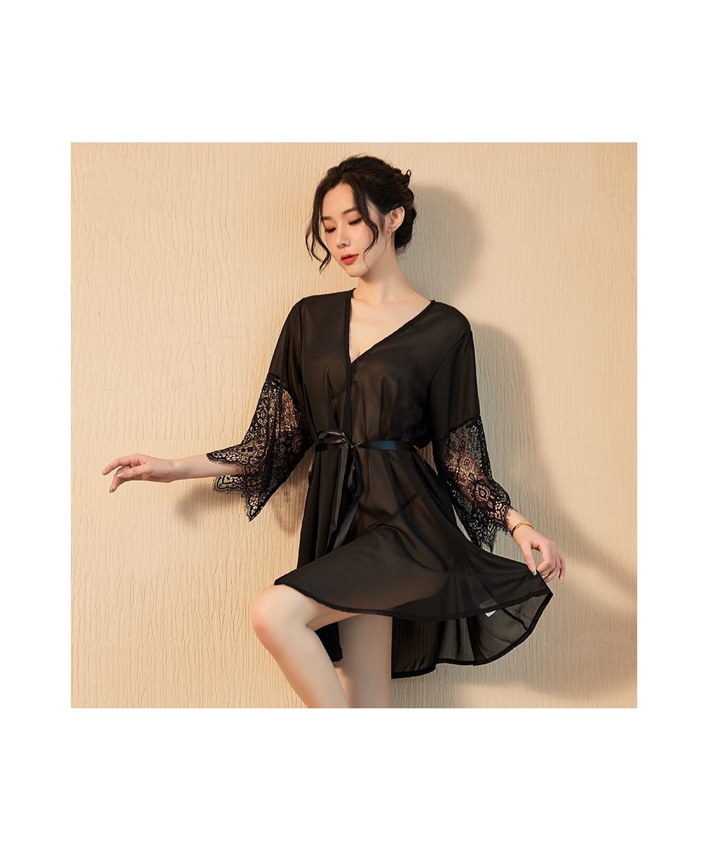 Silk Robe Sleepwear Bath Robe See Through Lace Terry Bridesmaid Shower Robes Sexy Lingerie Women's Home Clothes Sleep Tops $2...