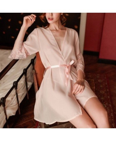 Silk Robe Sleepwear Bath Robe See Through Lace Terry Bridesmaid Shower Robes Sexy Lingerie Women's Home Clothes Sleep Tops $2...