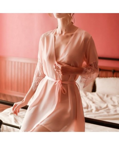 Silk Robe Sleepwear Bath Robe See Through Lace Terry Bridesmaid Shower Robes Sexy Lingerie Women's Home Clothes Sleep Tops $2...