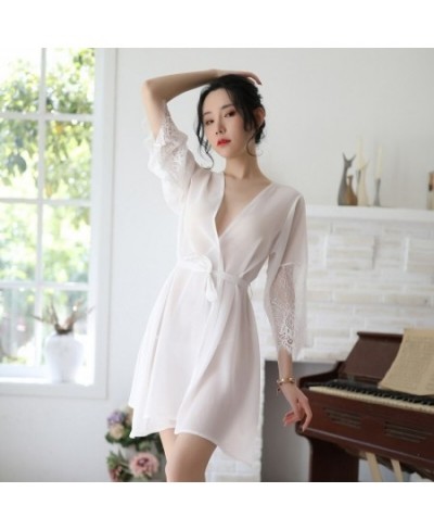 Silk Robe Sleepwear Bath Robe See Through Lace Terry Bridesmaid Shower Robes Sexy Lingerie Women's Home Clothes Sleep Tops $2...