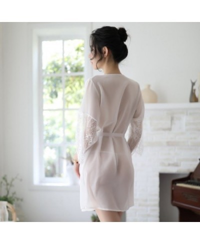 Silk Robe Sleepwear Bath Robe See Through Lace Terry Bridesmaid Shower Robes Sexy Lingerie Women's Home Clothes Sleep Tops $2...