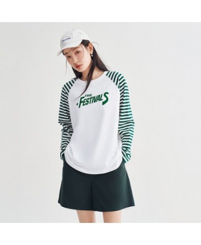 Women Tees 2023 Spring Striped Long Sleeve O Neck Loose Tshirt Letter Print Pure Cotton Comfort Basic All Match Tops $39.48 -...