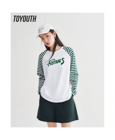 Women Tees 2023 Spring Striped Long Sleeve O Neck Loose Tshirt Letter Print Pure Cotton Comfort Basic All Match Tops $39.48 -...