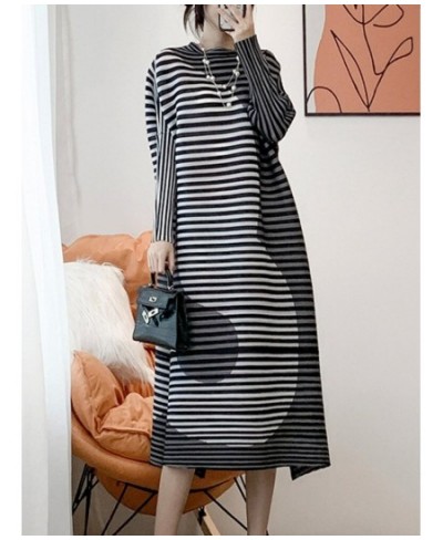 O-neck Printing Pleated Dress For Women Loose Long Sleeve Spring Autumn New Striped Female Fashion Casual Clothing 17G0516 $6...