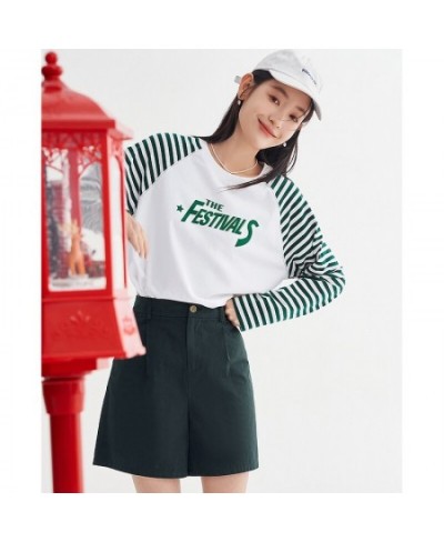 Women Tees 2023 Spring Striped Long Sleeve O Neck Loose Tshirt Letter Print Pure Cotton Comfort Basic All Match Tops $39.48 -...