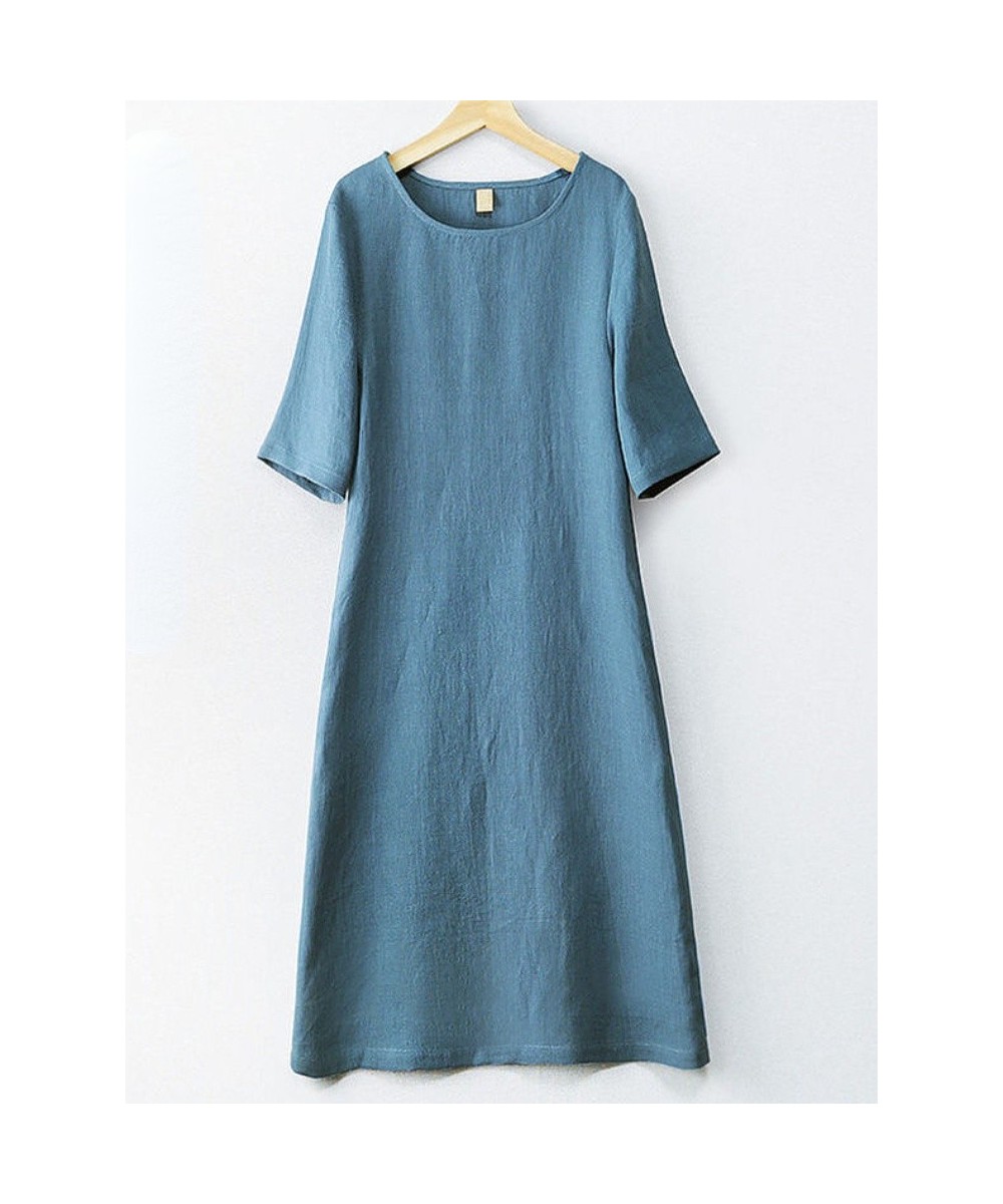 Summer Dress Women 2023 Oversize Casual Elegant Long Dresses Fashion LOOSE Blue Half Sleeve Vintage Robe A-LINE Women Clothin...