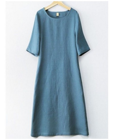 Summer Dress Women 2023 Oversize Casual Elegant Long Dresses Fashion LOOSE Blue Half Sleeve Vintage Robe A-LINE Women Clothin...