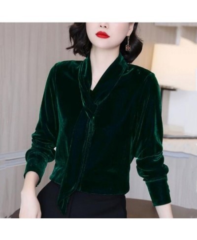 office Women Tops and Blouse Autunm Vintage Long Sleeve velour Tops Blusas Mujer De Moda Spring Elegant Autumn velvet blouses...