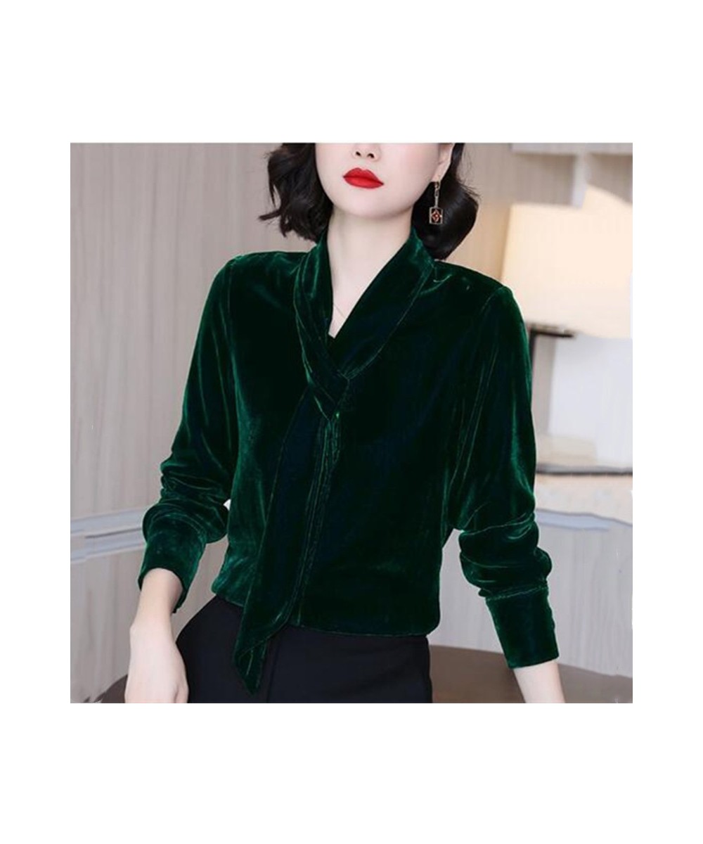 office Women Tops and Blouse Autunm Vintage Long Sleeve velour Tops Blusas Mujer De Moda Spring Elegant Autumn velvet blouses...