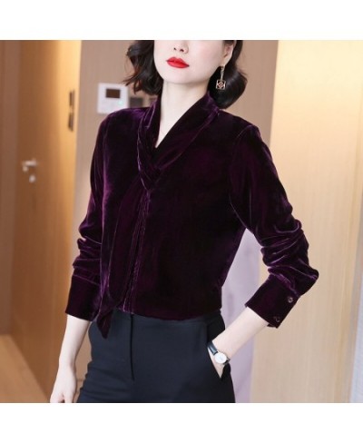 office Women Tops and Blouse Autunm Vintage Long Sleeve velour Tops Blusas Mujer De Moda Spring Elegant Autumn velvet blouses...