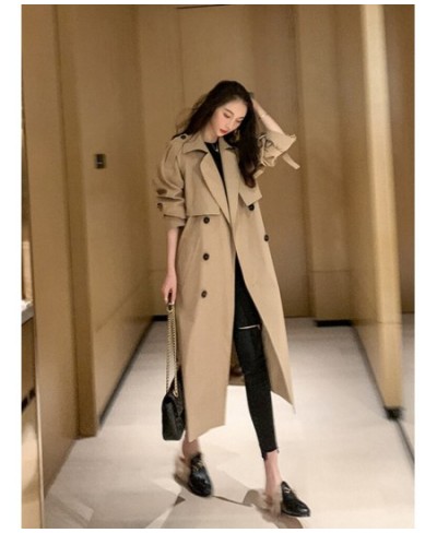 2023 Winter Jacket Trench Coat for Women Clothes Women Solid Color Lapels Double Row Buttons Long Windbreaker Ladies Work Top...