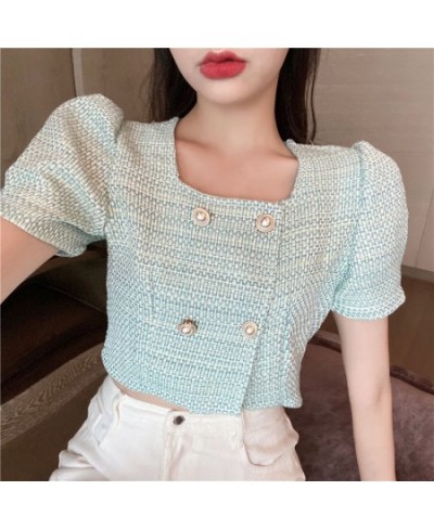 Cropped Jackets Women Puff Sleeve Sweet Solid Square Collar Fashion Korean Style Daily All-match Female Summer Outerwear Retr...