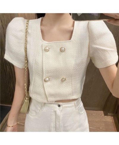 Cropped Jackets Women Puff Sleeve Sweet Solid Square Collar Fashion Korean Style Daily All-match Female Summer Outerwear Retr...