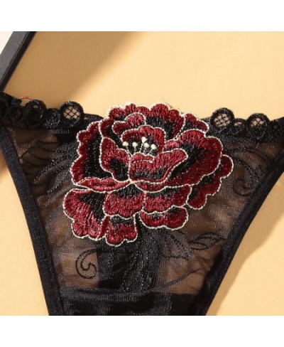 Women's Panties Japanese Embroidered Floral Thong Breathable Mesh Sexy Hot Low Waist Adjustable Belt Ladies Large Size Pantie...