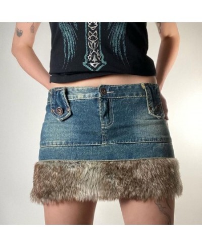 Korean Retro Cute Fur Trim Pencil Skirts Fairycore 90s Vintage Y2K Low Waisted Jeans Skirt Chic Women Harajuku Streetwear $37...