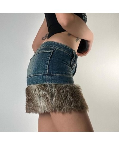 Korean Retro Cute Fur Trim Pencil Skirts Fairycore 90s Vintage Y2K Low Waisted Jeans Skirt Chic Women Harajuku Streetwear $37...