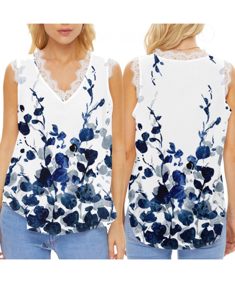 Women's Summer Gradient Sleeveless Lace V Neck Casual Style Tank Top $51.15 - Underwear