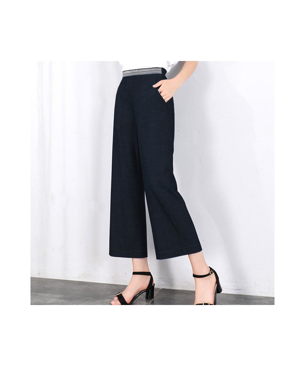 Loose Solid Wide Leg Pants Pockets Bright Line Decoration Spring Summer Thin Women's Clothing 2022 Elastic Waist Casual Capri...